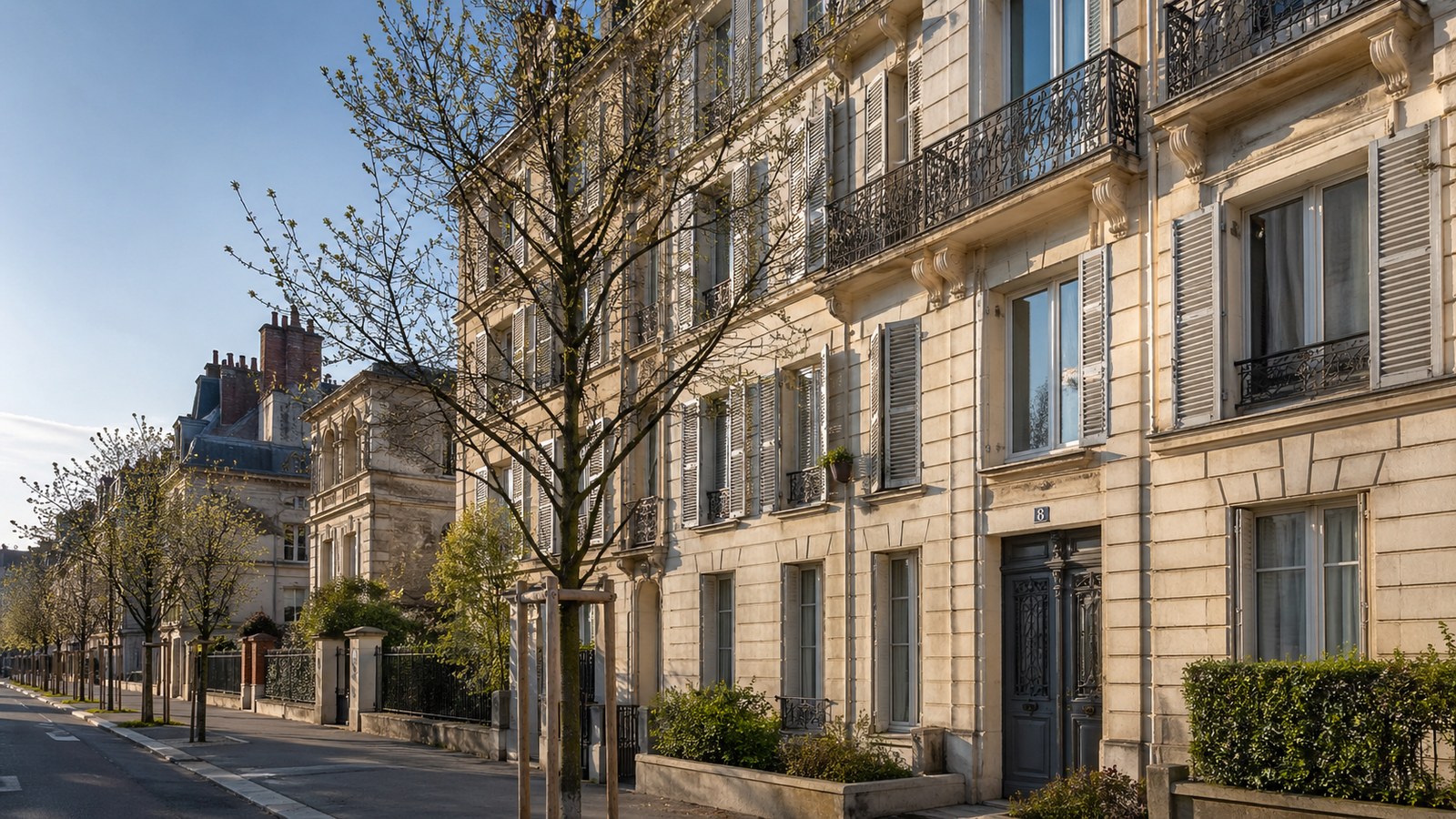 Façade d'immeuble haussmannien dans un quartier résidentiel de Tours