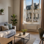 Studio meublé lumineux à Tours pour bail mobilité avec vue sur immeubles en pierre de tuffeau