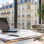 Bureau d'agence immobilière à Tours avec vue sur immeuble haussmannien en tuffeau