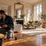 Diagnostiqueur immobilier réalisant un contrôle électrique dans un appartement ancien de Tours